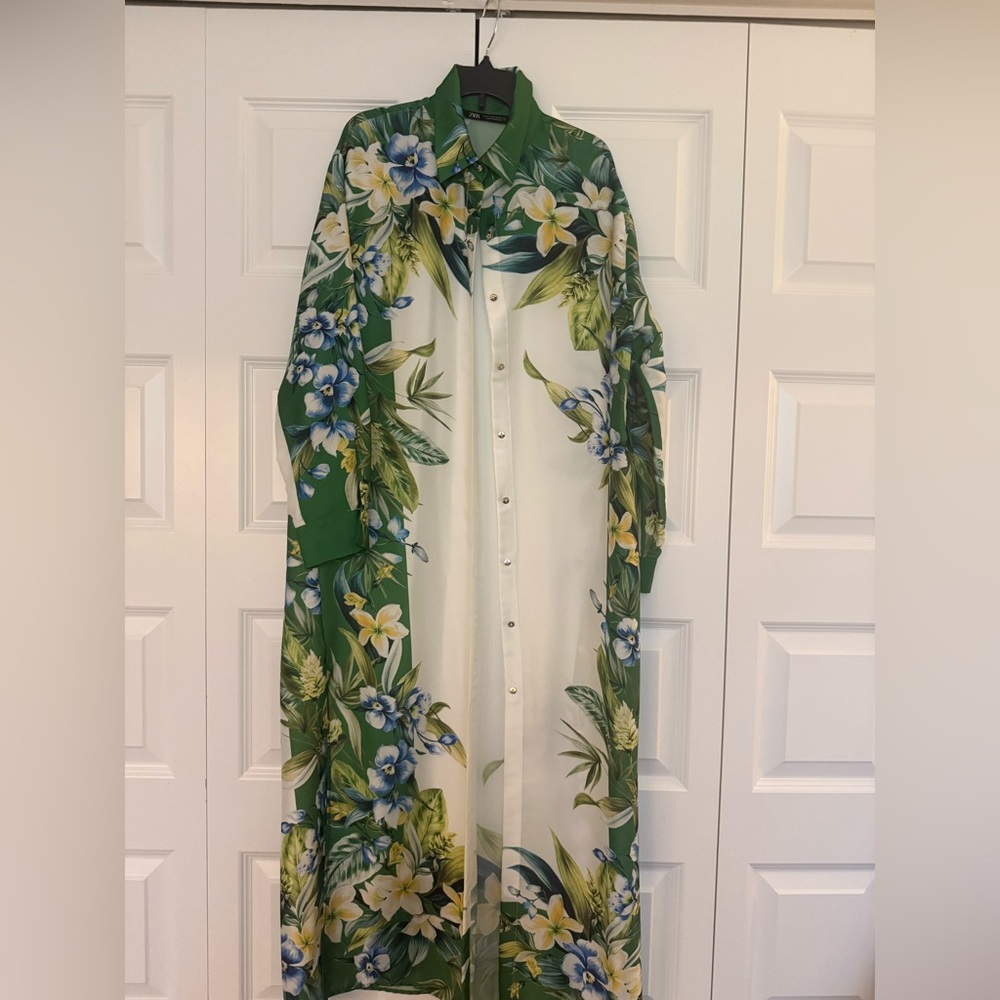 Zara Tropical Scarf Print Long Sleeve Dress
